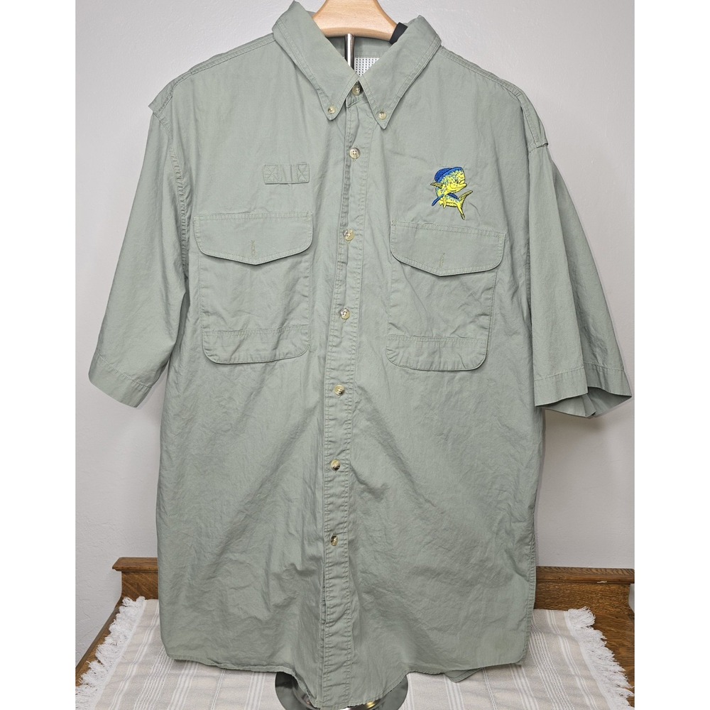 COOSA COUNTY CLOTHIERS Men's Large Green Shirt Sleeve Fishing Shirt Vented -1086 - Picture 2 of 6